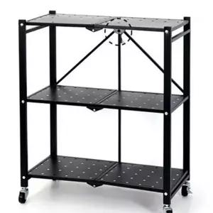 이동식 진열대 바퀴형 접이식 메탈랙 이동식 선반 3단 다용도 조립식 수납장 철제 폴딩
