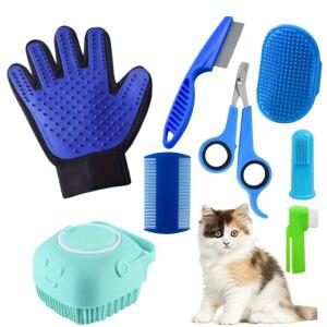 반려동물 그루밍 세트 강아지 털 제거 빗 벼룩 개 샴푸 브러시 손톱깎이 칫솔 8