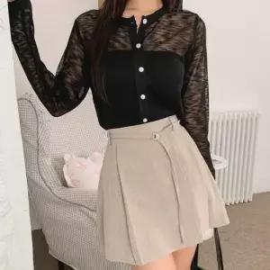 스커트 스트랩 머시우 데님스커트 뒷밴딩 샤스커 (WFKKHO8)