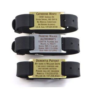 프리미엄 알츠하이머 치매/신원 확인 팔찌 - 무료 다크 각인 맞춤 설정