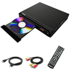 TV용 WISCENT 컴팩트 DVD 플레이어, 멀티 리전 프리, HDMI /RCA /USB /MIC, 풀 HD 화질, 미끄럼 방지, 가족 영화에 완벽한 화질 없음(블루레이 플레이어 제외)