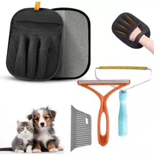 가구 카펫 자동차용 보풀 제거제가 포함된 4-인 프리미엄 반려동물 제모 장갑 및 브러시 세트 전기 개