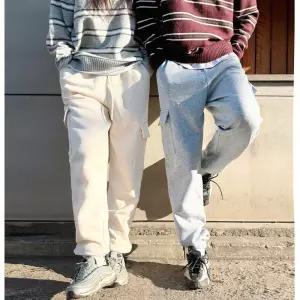 [비비드글램][남녀공용] 로우 카고 기모 조거 팬츠 4color 빅사이즈 FREE-2XL 겨울 트레이닝 팬츠