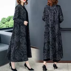 여성 롱 자켓 플라워 코트 루즈핏 우아한 봄가을 아우터 중년여성