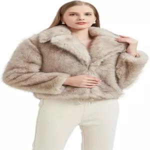 그란 오리엔테 여성용 2025 겨울 퍼리 인조 모피 재킷 크롭 플러피 섀기 웜 파카 코트 포켓 아우터