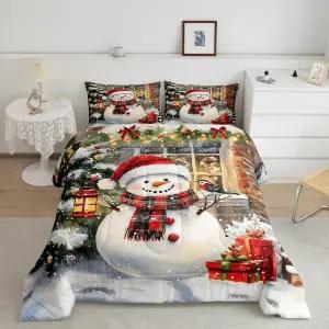 만페이 스노우맨 트윈 사이즈 이불 세트 크리스마스 트리 선물 소프트 침대 컬렉션 남자 여자 침실용 겨울