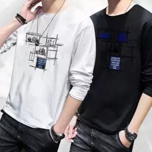 남성용 면스판 긴팔 라운드티 기본 흰검정 간절기 티셔츠