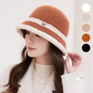 [룽스]고급 여자모자 겨울모자 따뜻 두줄 니트 버킷햇