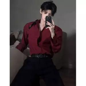 오아모먼트 11번가 남방 긴팔 슬림핏 캐주얼 남성 버건디 남친룩 여름 셔츠