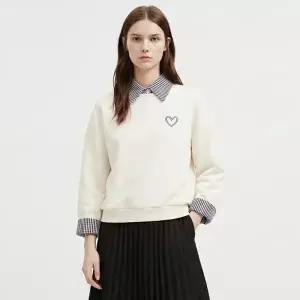 [샵앤] 여성 탈부착 카라 하트자수 체크 셔츠 맨투맨 MSE-WSH-21033