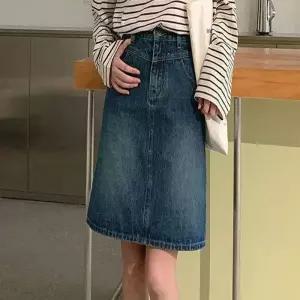 [라일리여성의류] Rly 청치마 여자 데님 A라인 빈티지 미디 스커트 중