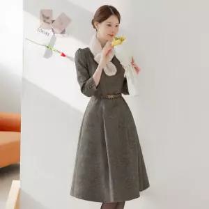 [시크라인] 헤오샤 리프넥 헤링본 벨트 원피스