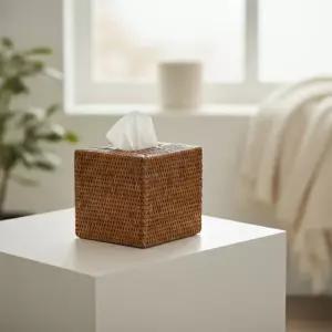 미얀마 라탄 정사각 티슈박스 화장지 각티슈 케이크 커버 수공예 휴지 케이스 파우더룸 수납