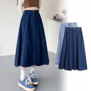 여자 가을 롱 데님스커트 청치마 벌룬 뒷밴딩 스커트