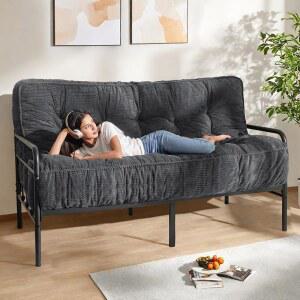 MAXYOYO 8인치 이불 매트리스 풀사이즈, 초두꺼운 소파 침대 터프트 침목 침대, 바닥 매트리스, 파쇄 폼 충전재(프레임 미포함), 다크 그레이