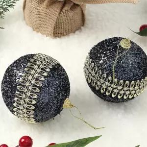 다크블루 장식볼 2p 10cm 골드라인 크리스마스 트리 소품 오너먼트 트리볼 악세사리