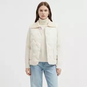 여성 니트 카라넥 퀼팅 경량 패딩 조끼 JVL-WVS-21037-아이보리