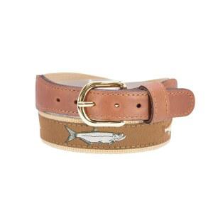 ZEP 백컨트리 슬램 남성용 우븐 리본 벨트 u2013 반복 게임 물고기 황갈색 풀 그레인 가죽 탭 1 25인치 와이드 아웃도어 라이프스타일 액세서리 사이즈 36