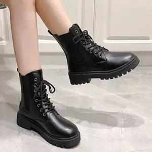레이스업 워커 부츠 여성 통굽 앵클 슈즈 워커부츠 레이스업 여자워커 통굽부츠 가죽워커