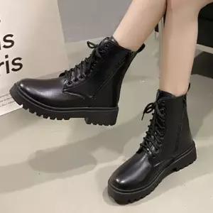 베이직 레이스업 워커 여성 앵클 부티 미들워커 통굽부츠 레이스업워커 사이드지퍼