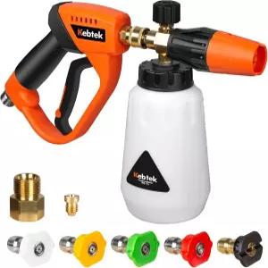 압력 세척기 건 5200 PSI가 장착된 케벡 폼 캐논 퀵 커넥트 키트가 세차 노즐 팁 5개 M22 및 1/4인치 1리터