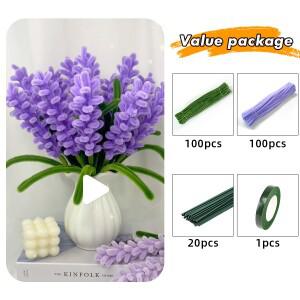200피스 파이프 클리너 셔닐 실 줄기 꽃 공예  수제 DIY 라벤더 꽃다발 컬러