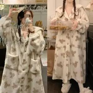 홈웨어 가운 수면 로브 롱 여성 극세사 잠옷 커플 여