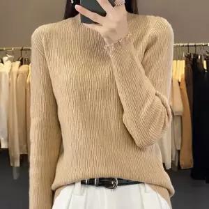 나바바브리치 NK1651 심플 골지 레이스 반폴라 긴팔 니트티