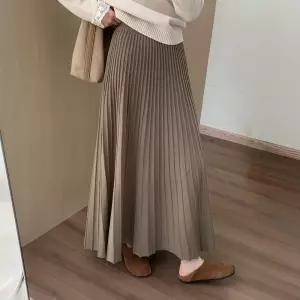 링클 니트 롱스커트 플리츠 밴딩 스커트