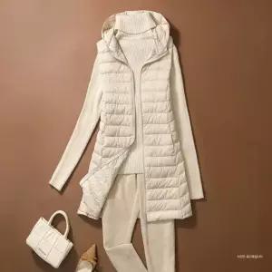 여성 겨울 아우터 스타일 경량 슬림 후드 롱 패딩조끼
