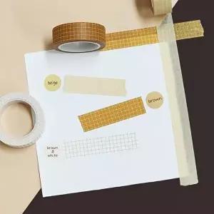 고품질 테이프 브라운 컬러 마스킹 다이어리꾸미기 체크 다이어리꾸미기 다이어리데코 다꾸용품 WFI744F