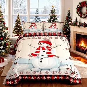 들 눈사람 크리스마스 이불 세트 퀸 사이즈 스노우플레이크 로맨틱 침구 여자 성인 침실 /Xmas 실내 장식