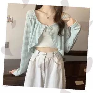 스트링 크롭 가디건 크롭 니트 볼레로 스트링 여성 얇은 가디건