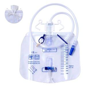 역류 방지 챔버가 있는 배뇨 봉투 5팩, 클립 및 걸이용 2000mL 용량의 소변 봉투, 가정 병원용 전문