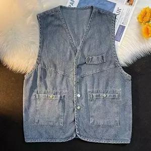 청조끼 남여 커플 오버핏 청 조끼 베스트 데님