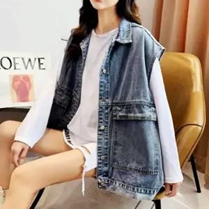 청쪼끼 오버핏 여성 데님조끼 청베스트 포켓 워싱 조끼