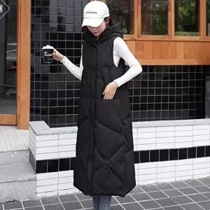 겨울조끼 여성 경량 슬림 롱 캐주얼 후드 패딩 베스트 조끼