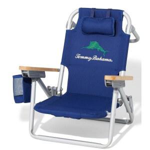토미 바하마 키드의 5포지션 레이 플랫 백팩 접이식 비치 체어, 솔리드 네이비 웨이브 말린