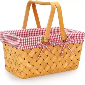 접이식 손잡이가 있는 굿 게인 우드칩 피크닉 바구니 천연 손으로 짠 부활절 달걀 및 사탕 목욕 보관함