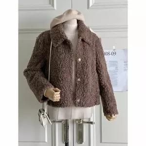 [하프클럽/샵앤]여성 스탠 카라넥 뽀글이 방한 퍼 자켓 DGB-WJP-5048-브라운