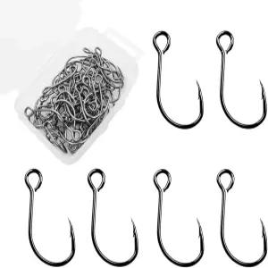 낚시 미끼용 인라인 싱글 훅 숟가락용 대형 눈 50개/박스 스푼용 톱워터 포퍼 트레블 교체 크기 3/0 2/0