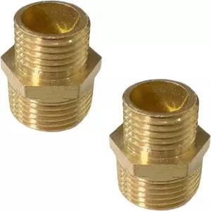 JENSWILL 3/8인치 x 1/4인치 남성 나사형 육각 유두 감속기 황동 NPT 파이프 피팅 어댑터 스트레이트