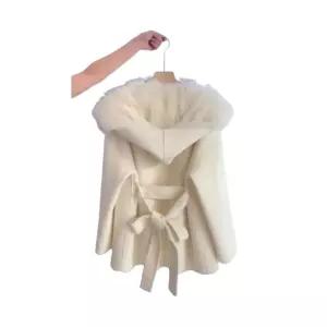 겨울 퍼 케이프 코트 허리벨트 모직 더블코트 후드