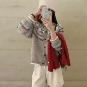 [하프클럽/]여성용 따뜻한 루즈핏 패턴 가디건 가을 겨울용