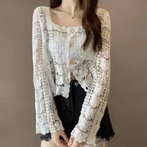 [하프클럽/]여성 여리핏 데일리룩 크로셰 니트 가디건