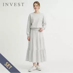 [인베스트] 리본 진주 맨투맨 티셔츠+스커트 세트_IN6S1TS6511