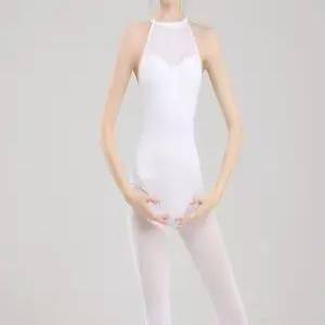 화이트 연습 레오타드 블랙 홀터넥 발레복 시스루