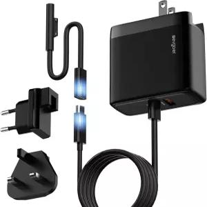 EG evgoer Surface Pro 충전기 65W Microsoft 충전기(Pro 3/4/5/6/7/8/9/10/X/11/12용) 여행/비즈니스용