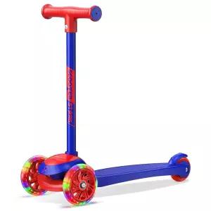 아동용 3륜 스쿠터, 부드러운 조명 LED 앞바퀴, 넓은 미끄럼 방지 데크, 후면 풋 브레이크, 쉬운 기울여 조