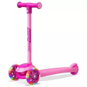 아동용 3륜 스쿠터, 부드러운 조명 LED 앞바퀴, 넓은 미끄럼 방지 데크, 후면 풋 브레이크, 쉬운 기울여 조